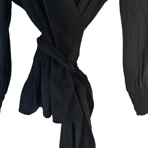 Diane Von Furstenberg Graciela Silk Blouse Wrap Style Ruffle 12 Black Classic Lu - Picture 9 of 11